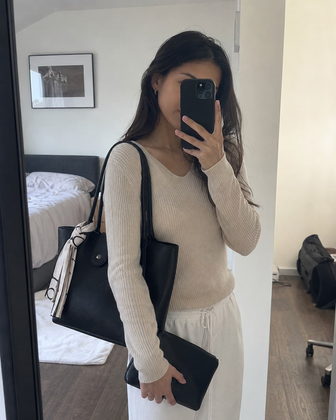 The Everyday Tote in Noir, styled at home